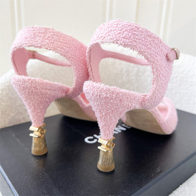 Chanel Peep Toe Heels in Pink Cotton Tweed Size 37