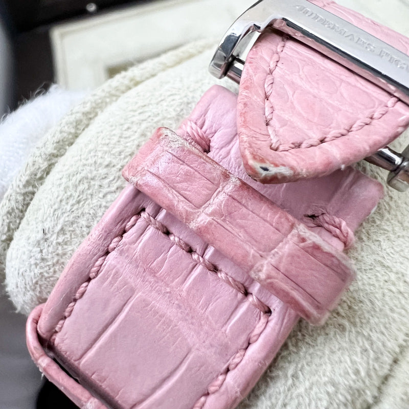Audemars Vintage Piguet Royal Oak 33mm Lady Watch in Steel with Factory Set Diamond Bezel and Pink Crocodile Strap (Model: 67601ST.ZZ.D012CR.01)
