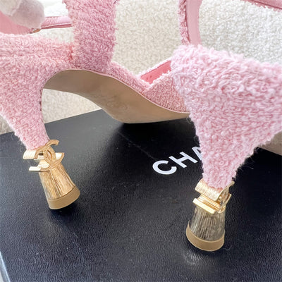 Chanel Peep Toe Heels in Pink Cotton Tweed Size 37