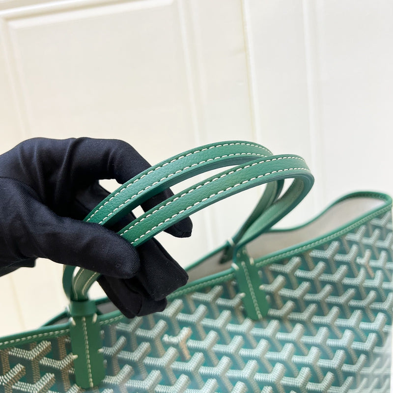 Goyard St Louis PM Tote in Green Signature Goyardine Canvas