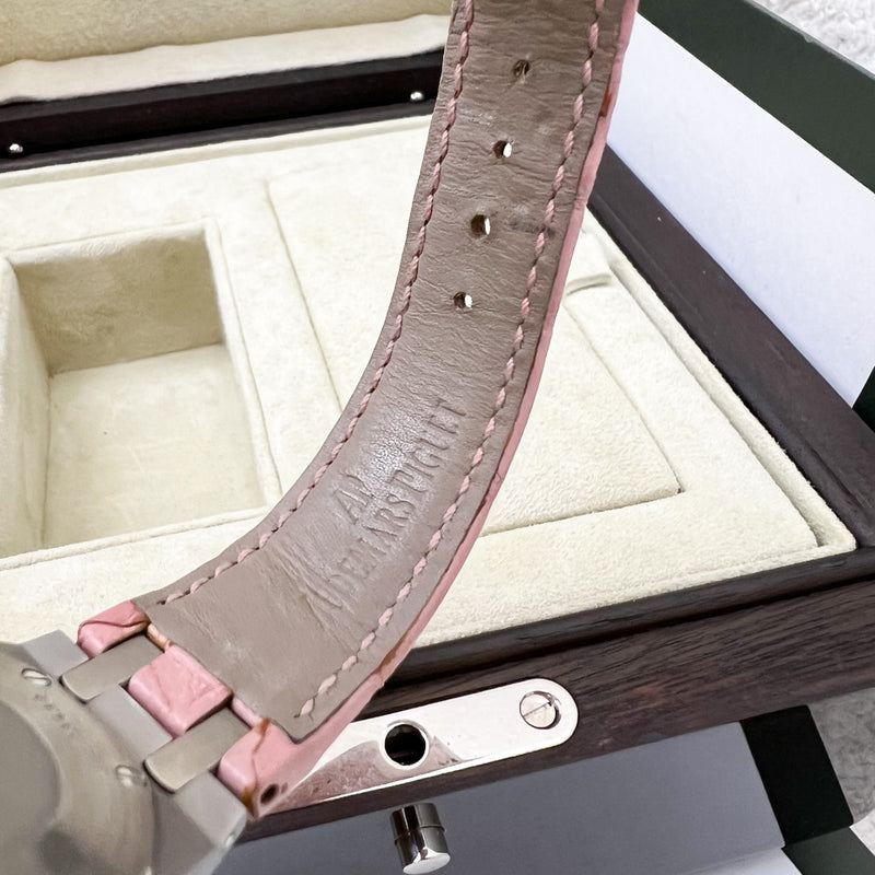 Audemars Vintage Piguet Royal Oak 33mm Lady Watch in Steel with Factory Set Diamond Bezel and Pink Crocodile Strap (Model: 67601ST.ZZ.D012CR.01)