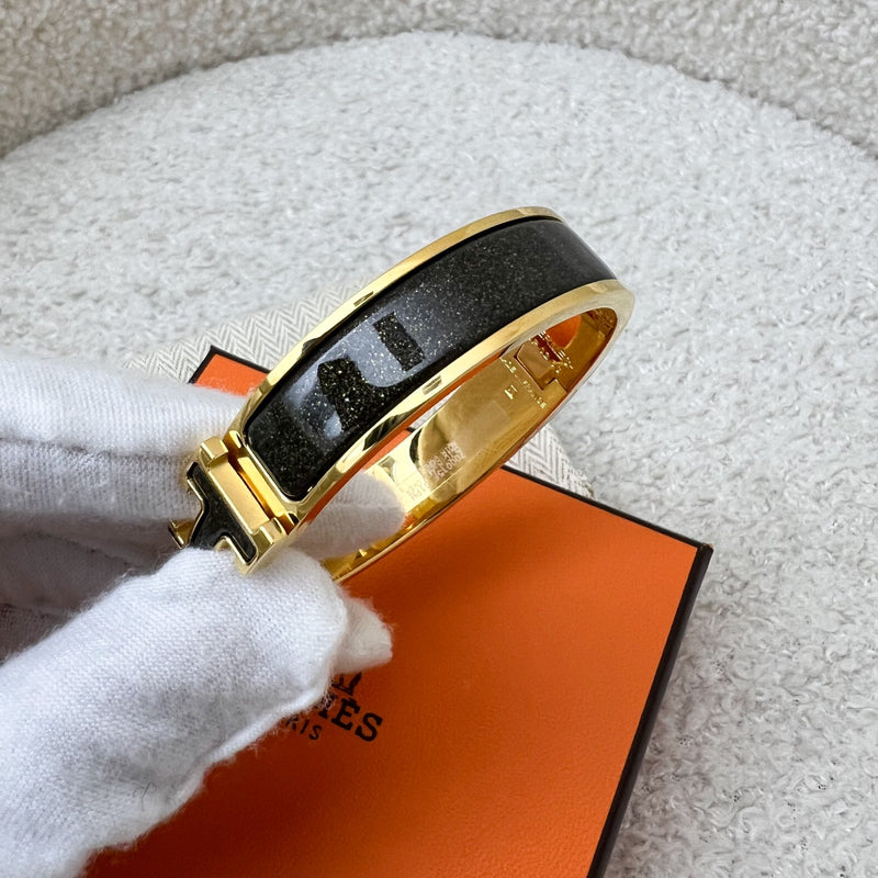 Hermes Clic H Bracelet in Noir Black Glitter Enamel and GHW