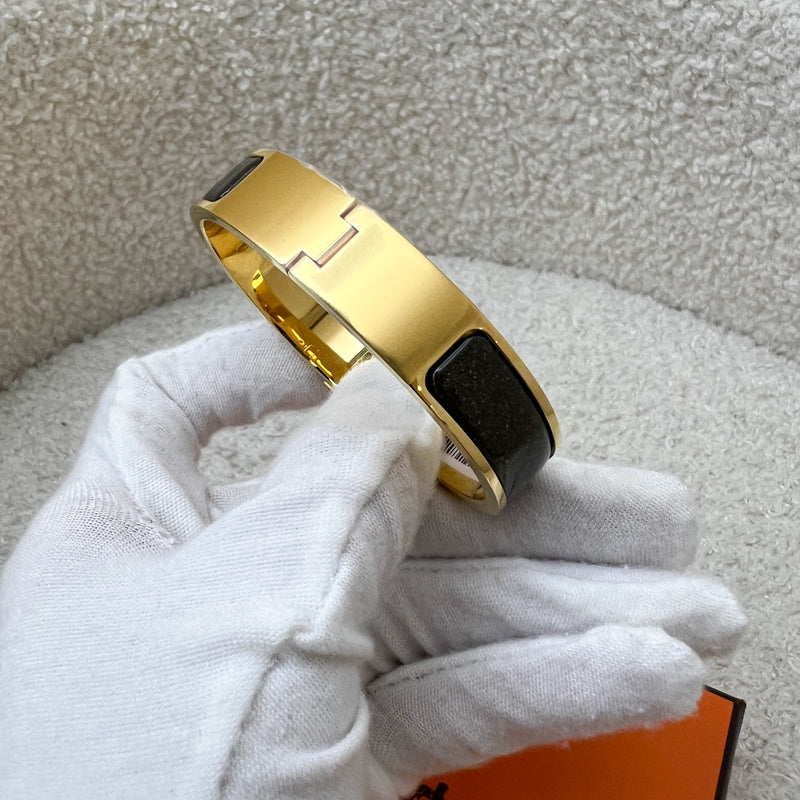 Hermes Clic H Bracelet in Noir Black Glitter Enamel and GHW