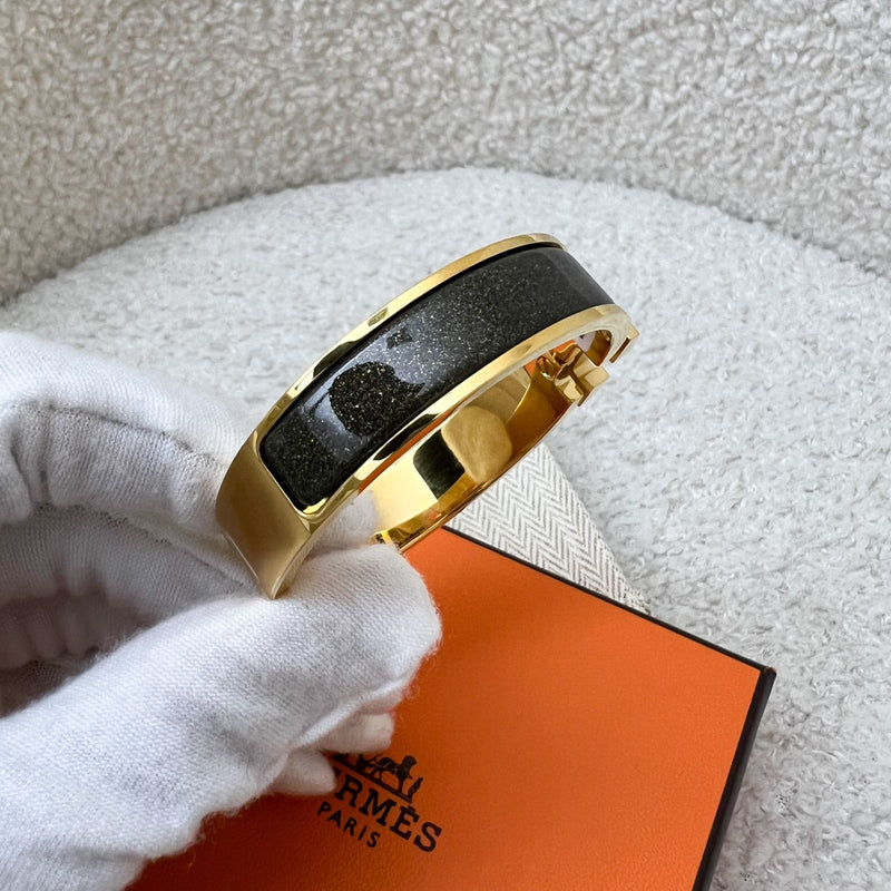 Hermes Clic H Bracelet in Noir Black Glitter Enamel and GHW