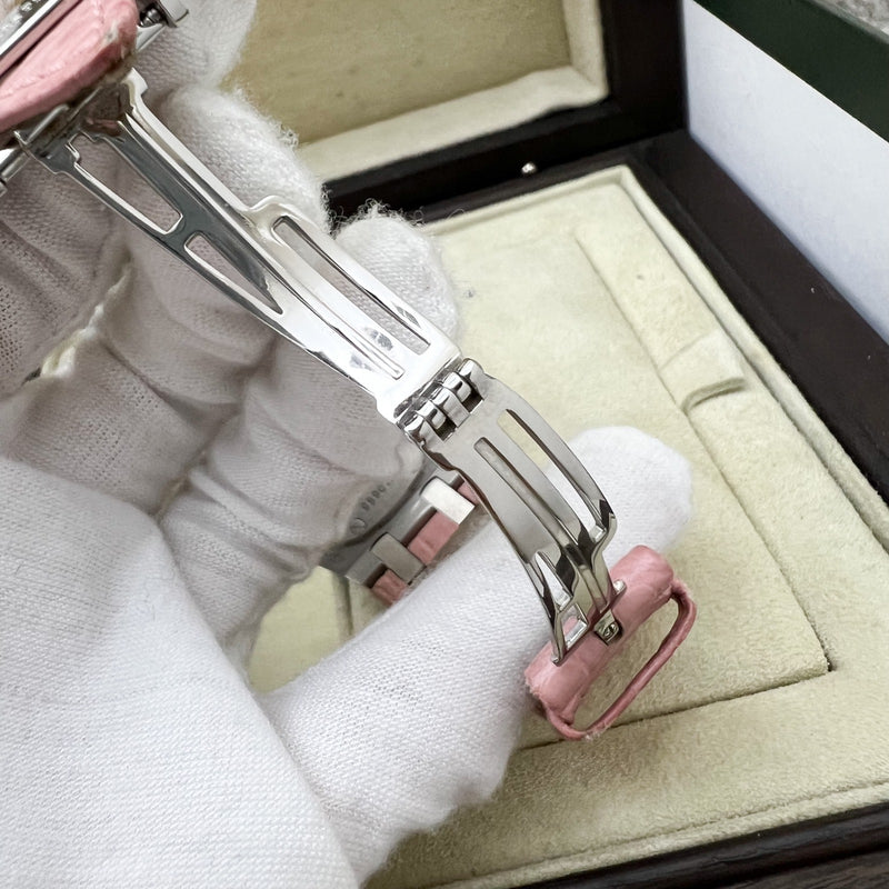Audemars Vintage Piguet Royal Oak 33mm Lady Watch in Steel with Factory Set Diamond Bezel and Pink Crocodile Strap (Model: 67601ST.ZZ.D012CR.01)
