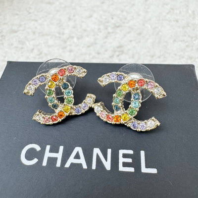 Chanel CC Logo Earrings with Rainbow Multicolor Crystals and LGHW