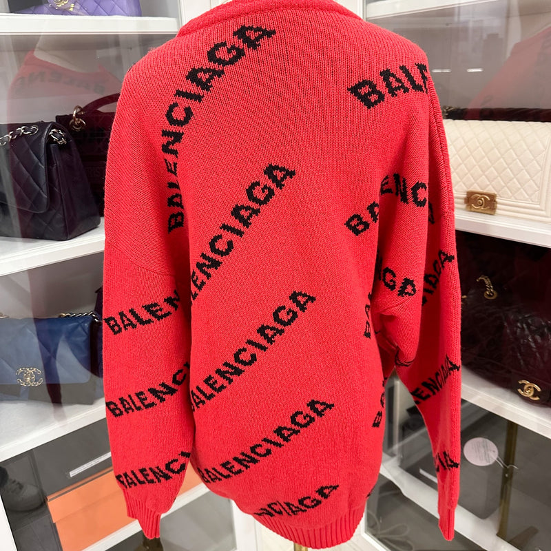 Balenciaga Logomania Allover Sweater in Red Wool Blend