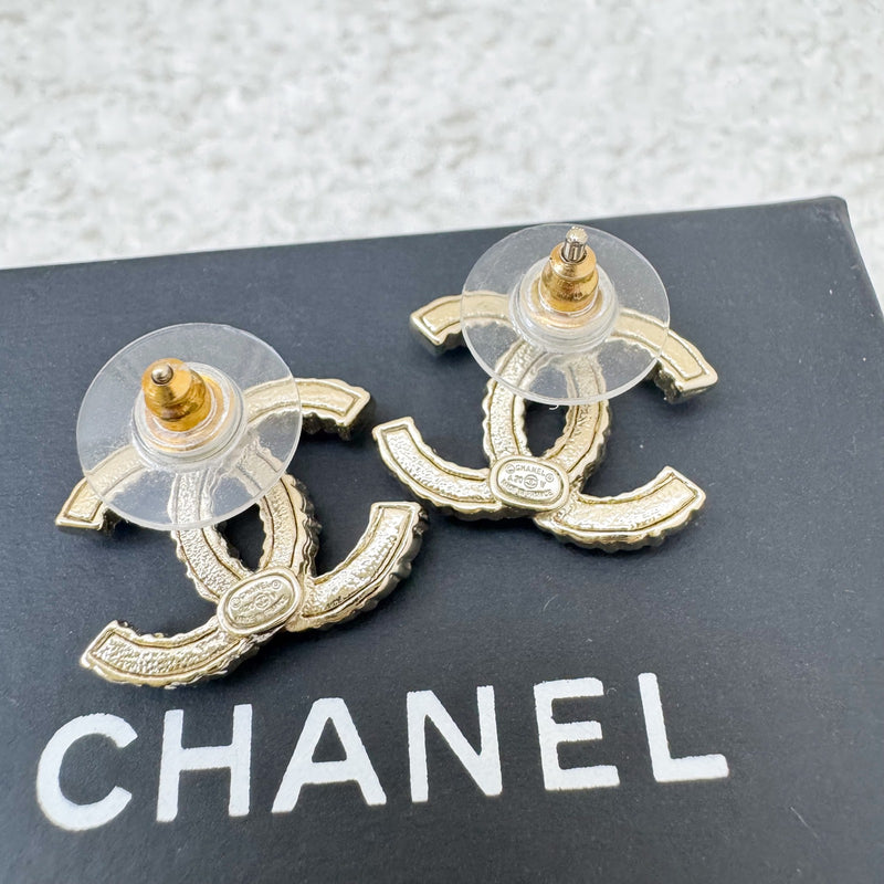 Chanel CC Logo Earrings with Rainbow Multicolor Crystals and LGHW