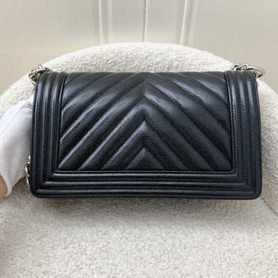 Chanel Medium 25cm Boy Flap in Chevron Quilted Black Caviar and SHW