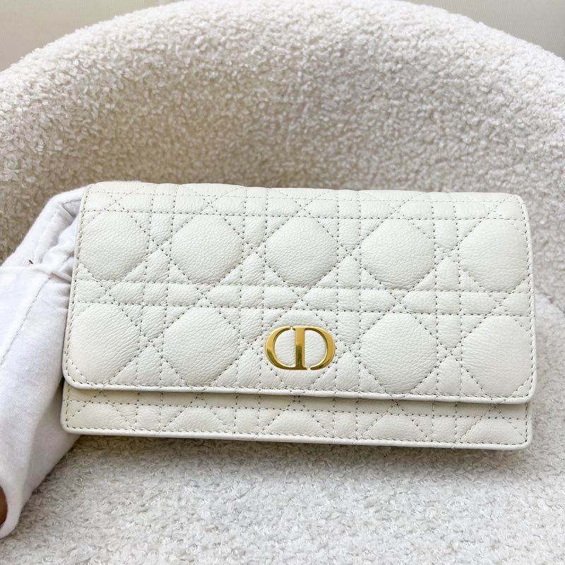 Dior Caro Wallet on Chain WOC / Belt Bag in White Calfskin and GHW
