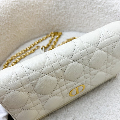Dior Caro Wallet on Chain WOC / Belt Bag in White Calfskin and GHW