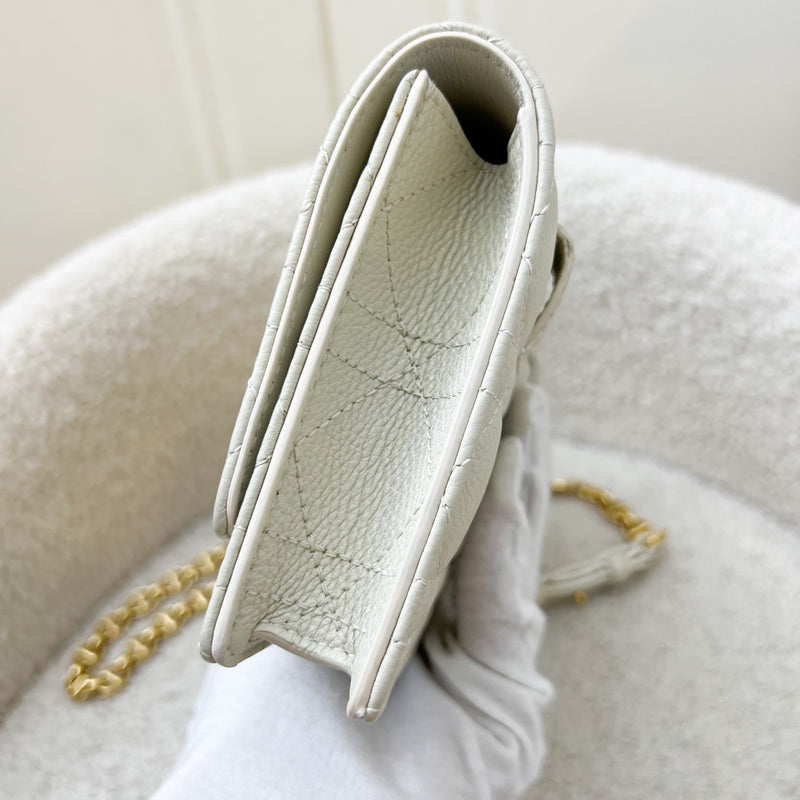Dior Caro Wallet on Chain WOC / Belt Bag in White Calfskin and GHW