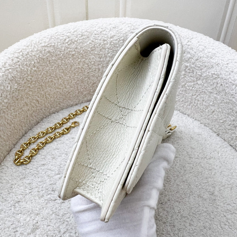Dior Caro Wallet on Chain WOC / Belt Bag in White Calfskin and GHW