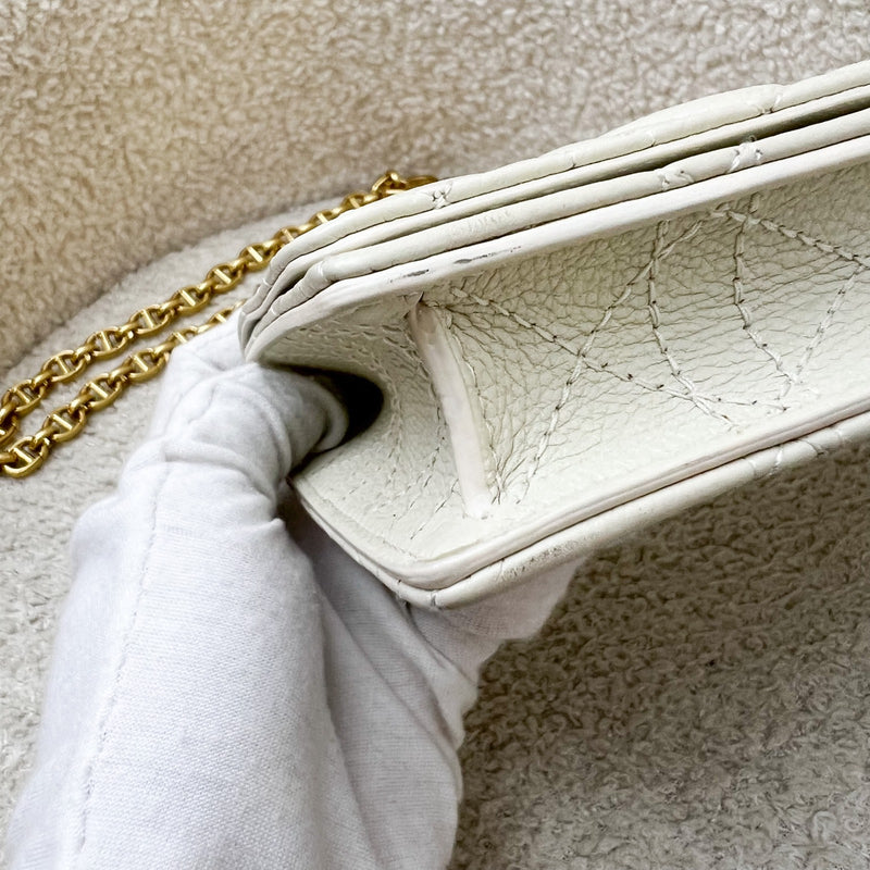 Dior Caro Wallet on Chain WOC / Belt Bag in White Calfskin and GHW
