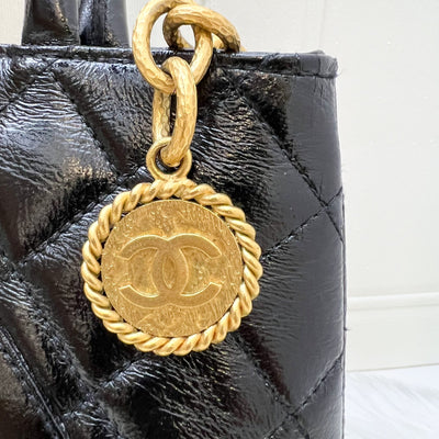Chanel Vintage Medallion Tote in Black Glossy Calfskin and AGHW