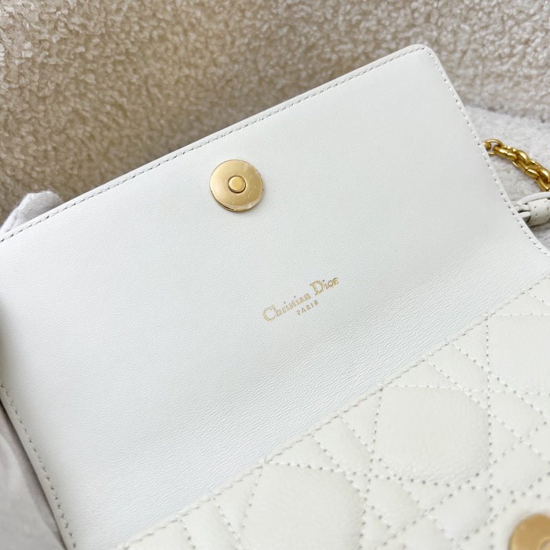 Dior Caro Wallet on Chain WOC / Belt Bag in White Calfskin and GHW