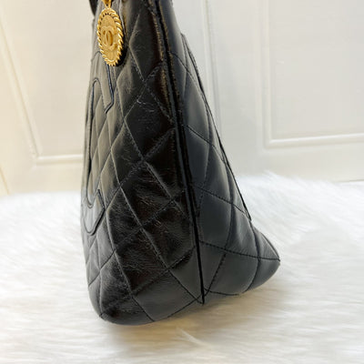 Chanel Vintage Medallion Tote in Black Glossy Calfskin and AGHW