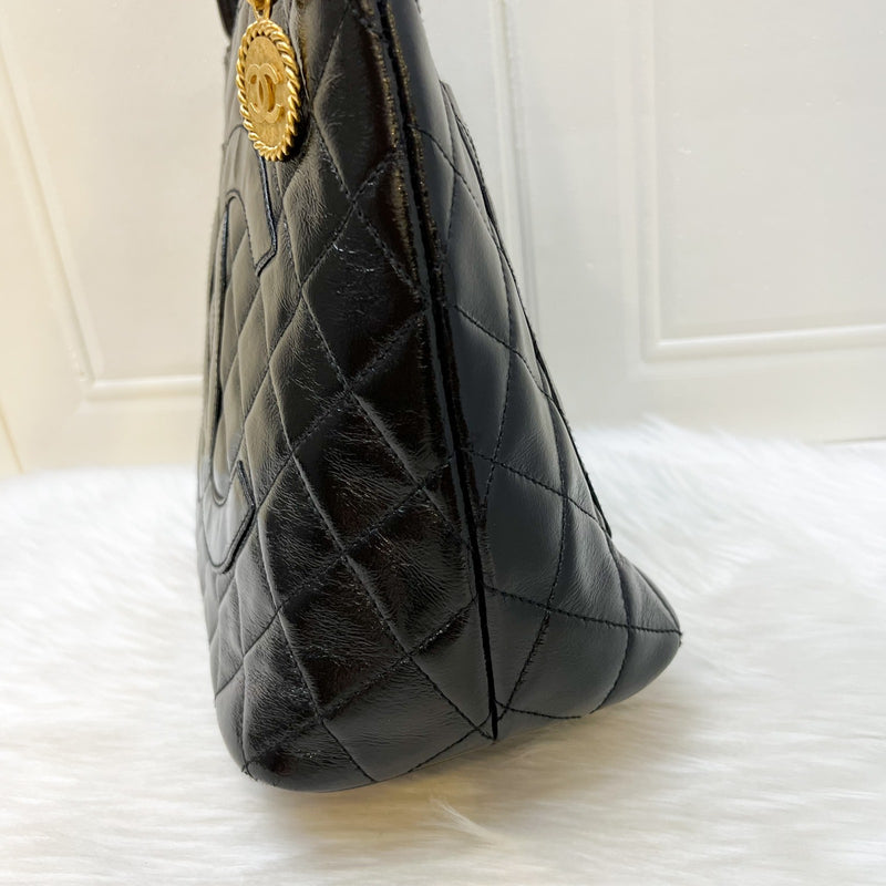 Chanel Vintage Medallion Tote in Black Glossy Calfskin and AGHW