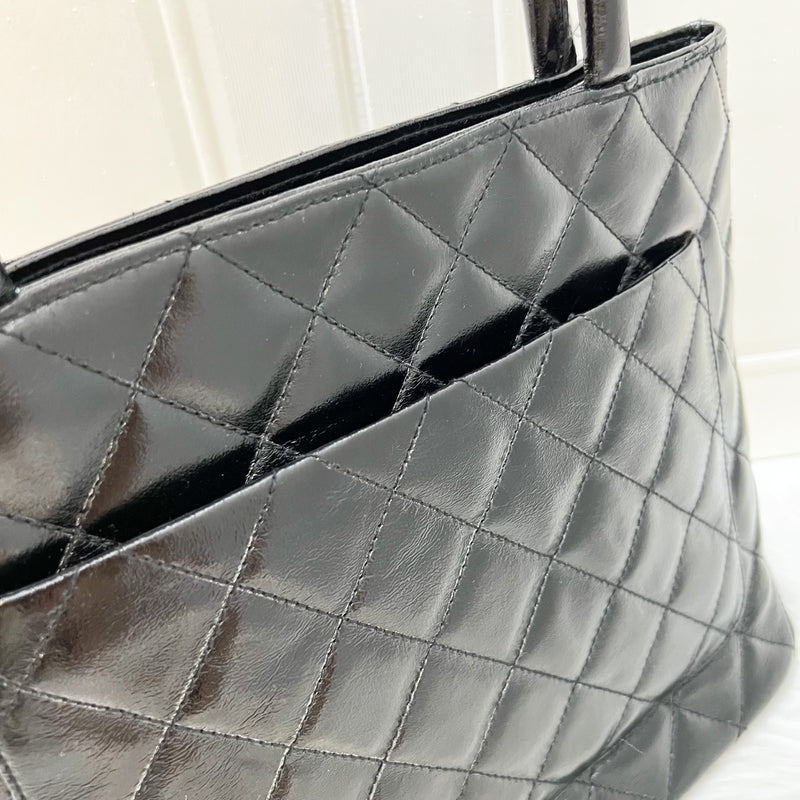 Chanel Vintage Medallion Tote in Black Glossy Calfskin and AGHW