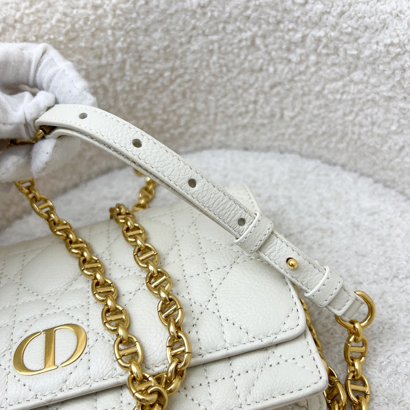 Dior Caro Wallet on Chain WOC / Belt Bag in White Calfskin and GHW