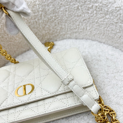 Dior Caro Wallet on Chain WOC / Belt Bag in White Calfskin and GHW