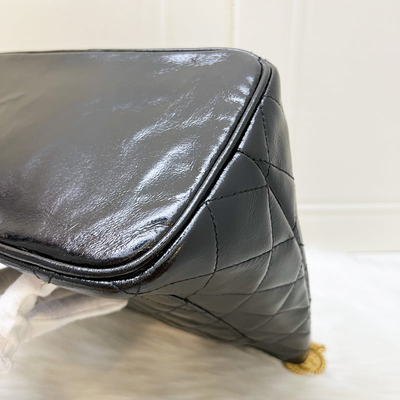 Chanel Vintage Medallion Tote in Black Glossy Calfskin and AGHW