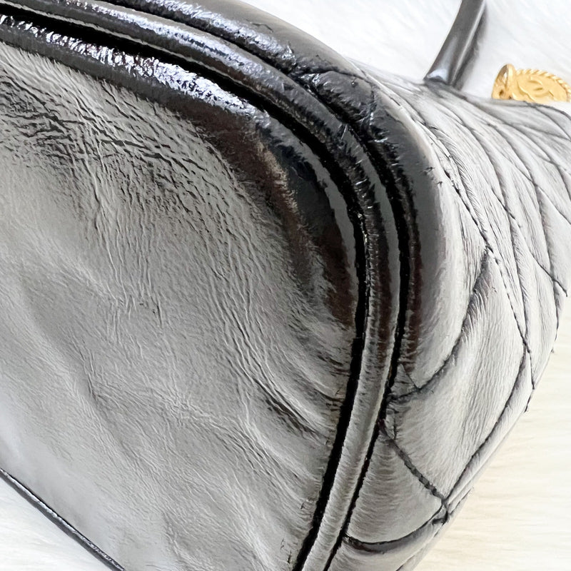Chanel Vintage Medallion Tote in Black Glossy Calfskin and AGHW
