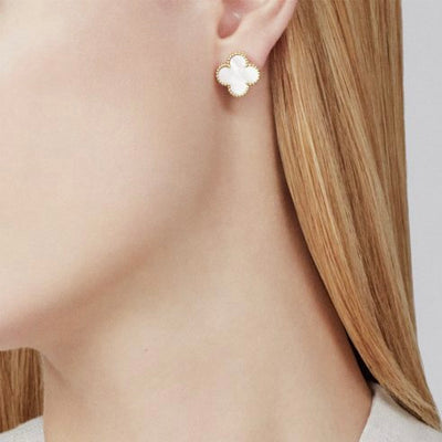 Van Cleef & Arpels VCA Vintage Alhambra Ear Studs with White Mother of Pearl in 18K Yellow Gold