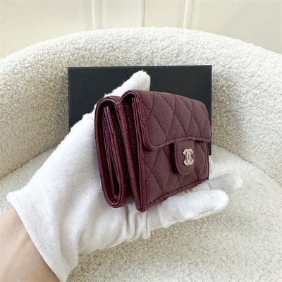 Chanel Trifold Small Compact Wallet in Burgundy Red Caviar LGHW