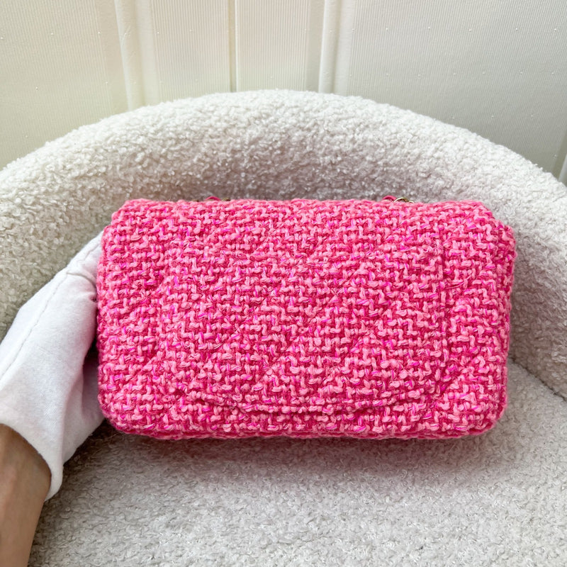 Chanel Classic Mini Rectangle Flap Bag in Pink Tweed and LGHW