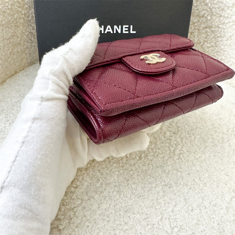 Chanel Trifold Small Compact Wallet in Burgundy Red Caviar LGHW