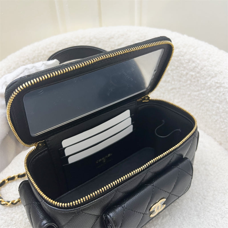 Chanel Multi Pocket Vanity Case Bag Black Caviar and LGHW