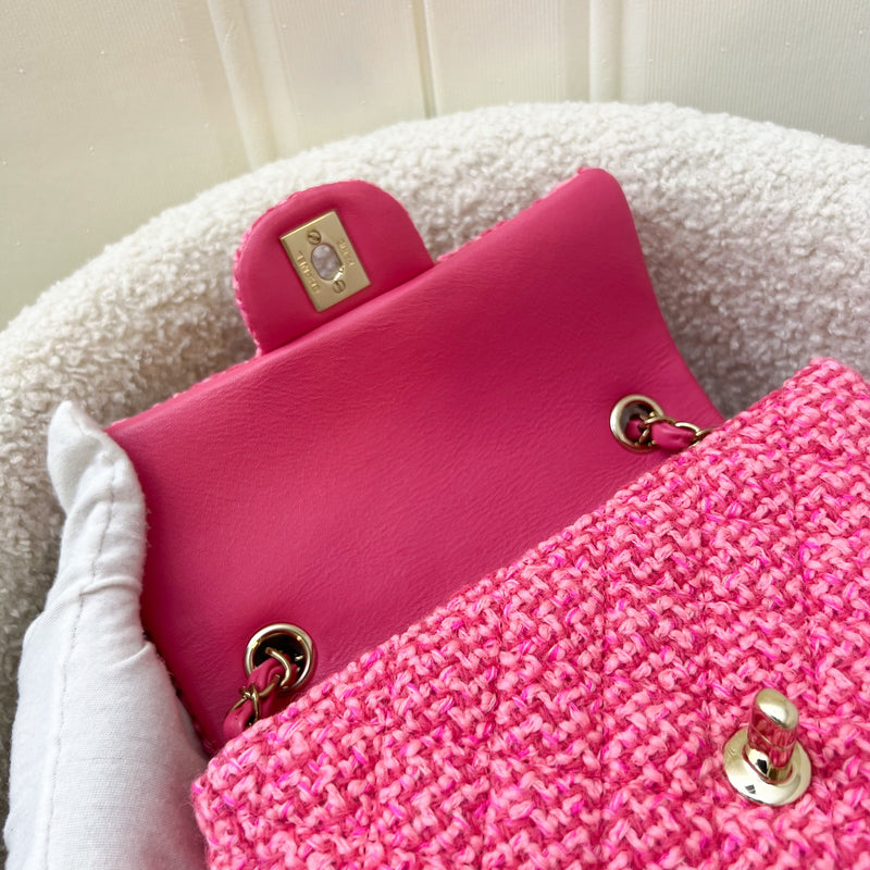 Chanel Classic Mini Rectangle Flap Bag in Pink Tweed and LGHW