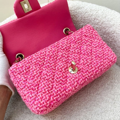 Chanel Classic Mini Rectangle Flap Bag in Pink Tweed and LGHW