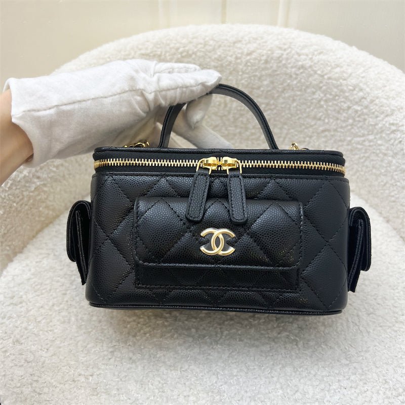 CHANEL Lambskin Quilted Polly Pocket East West Top Vanity With Chain Black  1283497