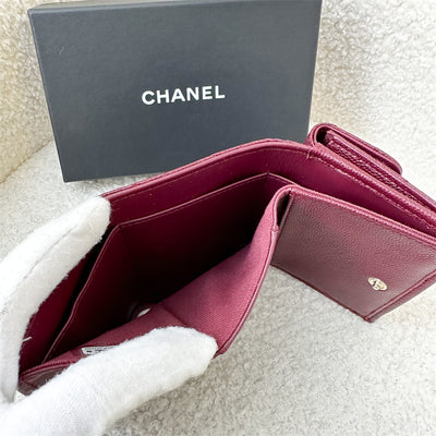 Chanel Trifold Small Compact Wallet in Burgundy Red Caviar LGHW