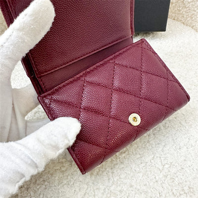 Chanel Trifold Small Compact Wallet in Burgundy Red Caviar LGHW