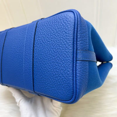 Hermes Garden Party 30 in Bleu Zellige Tissage Grand Chevron Fabric, Vache Country Leather and PHW
