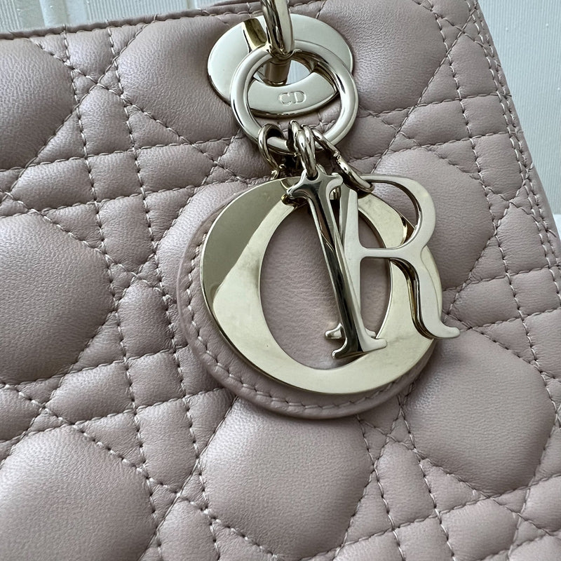 Dior Medium Lady Dior in Rose Beige Lambskin and LGHW (New Version with Adjustable Strap)