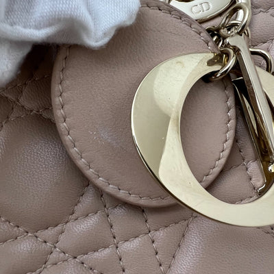 Dior Medium Lady Dior in Rose Beige Lambskin and LGHW (New Version with Adjustable Strap)