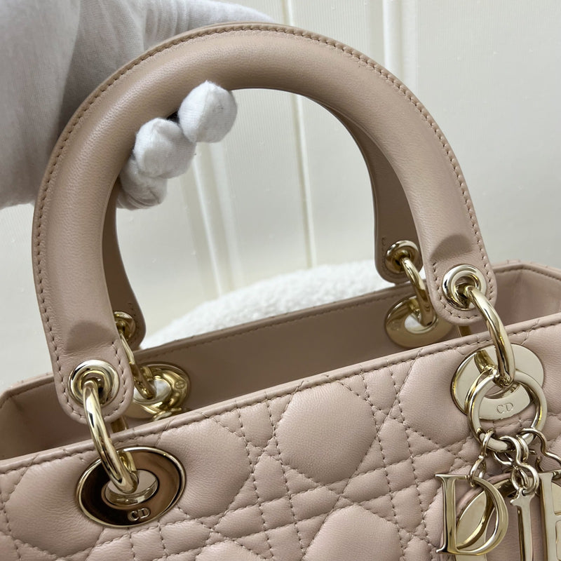 Dior Medium Lady Dior in Rose Beige Lambskin and LGHW (New Version with Adjustable Strap)