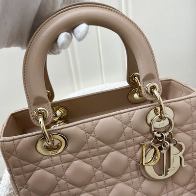 Dior Medium Lady Dior in Rose Beige Lambskin and LGHW (New Version with Adjustable Strap)