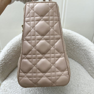 Dior Medium Lady Dior in Rose Beige Lambskin and LGHW (New Version with Adjustable Strap)