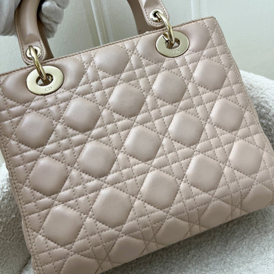 Dior Medium Lady Dior in Rose Beige Lambskin and LGHW (New Version with Adjustable Strap)