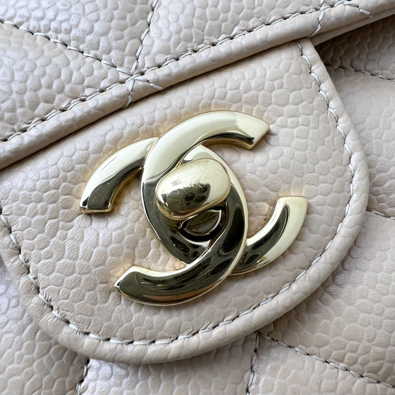 Chanel Medium Classic Flap CF in Beige Caviar and GHW (Model: A01112)