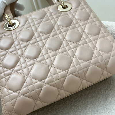 Dior Medium Lady Dior in Rose Beige Lambskin and LGHW (New Version with Adjustable Strap)