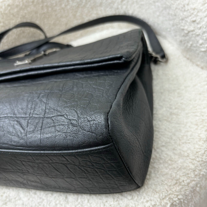 Saint Laurent YSL West Hollywood Flap Bag in Black Croc Embossed Leather and RHW