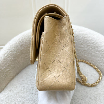 Chanel Medium Classic Flap CF in Beige Caviar and GHW (Model: A01112)