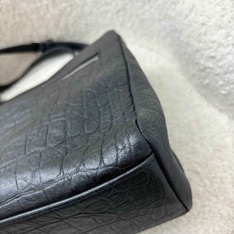 Saint Laurent YSL West Hollywood Flap Bag in Black Croc Embossed Leather and RHW