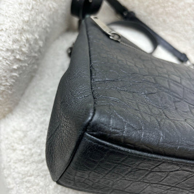 Saint Laurent YSL West Hollywood Flap Bag in Black Croc Embossed Leather and RHW